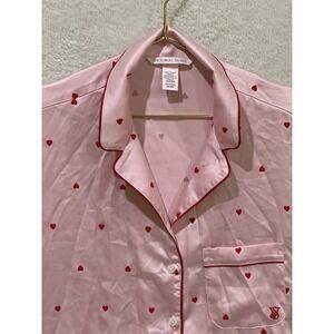Victoria's Secret Womens Pajama Top XS Pink Heart V Neck PJ Shirt Valentine